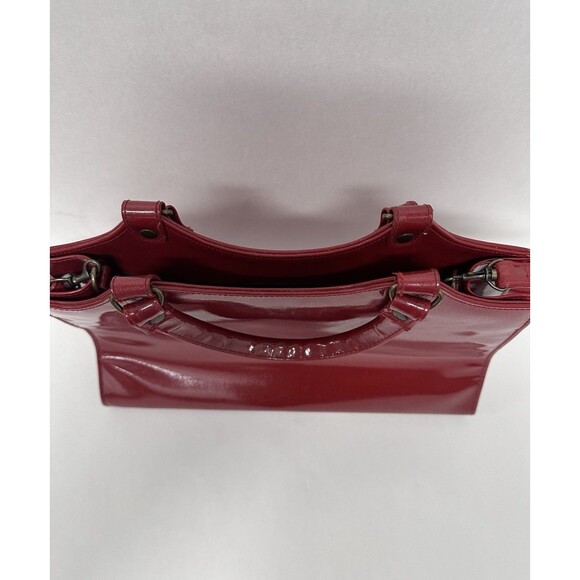 Vintage 80s Victory Red Patent Leather Hand Bag Satchel Floral Purse 14" x 8.5" - Picture 4 of 6
